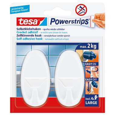 tesa® Haken tesa Powerstrips® Haken Large Küche, Bad 2kg weiß 2 Powerstrips® Haken Large, 4 Powerstrips® Large