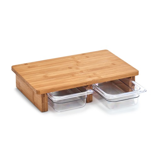 Schneidebrett, Bambus geölt; Kunststoff ABS, Bamboo/Kunststoff, 40,5x26,5x8,5 cm. Farbe: natur. Ob für Schnittgut oder dessen Abfälle, mit