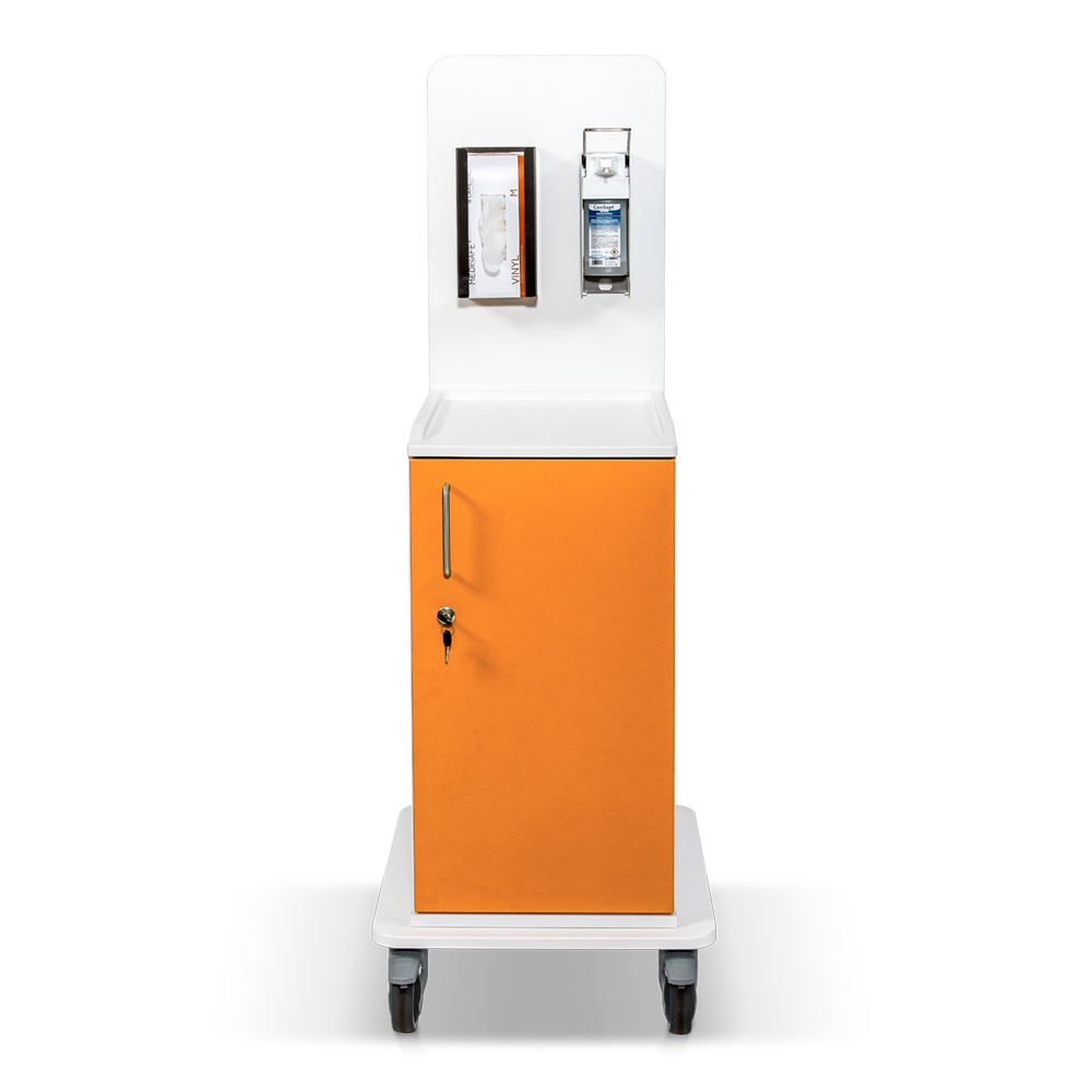 ETHERNASOLID® MULTICART Infektionswagen T13 mit Handschuhbox-Halterung und Desinfektionsspender für 500-ml-Euroflaschen, orange