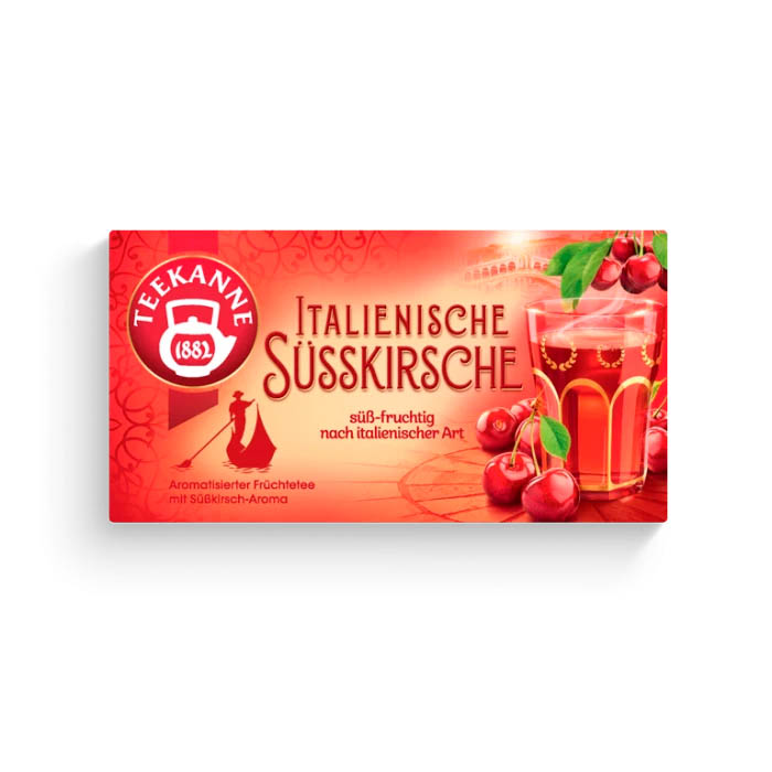 Teekanne Italienische Süßkirsche, Inhalt: 20 Teebeutel à 1,8 g, einzeln kuvertiert.