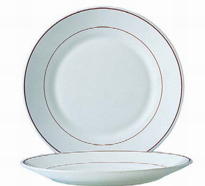 Speiseteller Ø: 23,5 cm - aus Hartglas ARCOROC - Restaurant Bordeaux mit 2 Streifen.