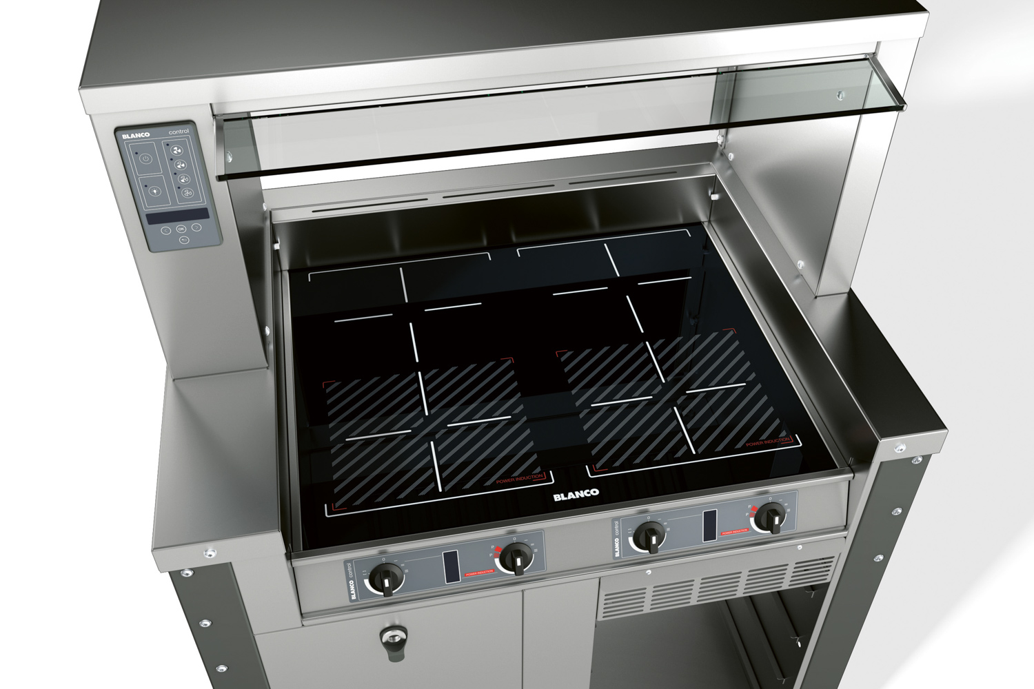 BLANCO Kochstation mit zwei integrierten Induktionskochfeldern, (4 Kochzonen), fahrbar, Rollen ø 75 mm, 4 Lenk-Zwillingsrollen, davon 2