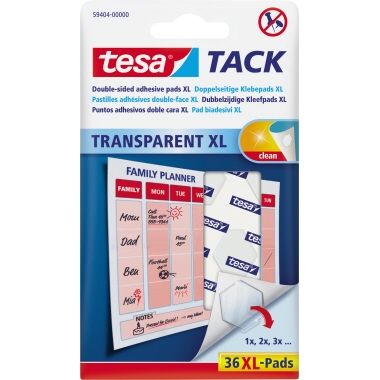 tesa® Klebepad TACK XL 20 x 24 mm (B x L) Klebemasse lösungsmittelfrei transparent 36 St./Pack.