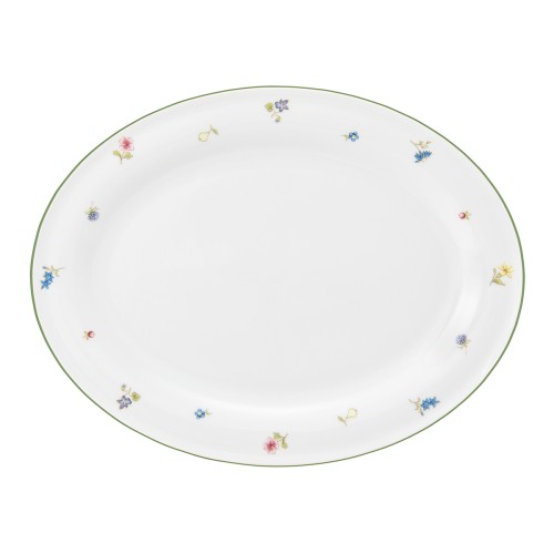 Seltmann Platte oval 31 cm, oval, Form: Community, Dekor: 57389 Streublume grüne Linie, hohe Kantenschlagfestigkeit, Made in Germany