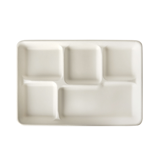PAPSTAR 25 Menü-Trays, Zuckerrohr "pure" 5-geteilt 2,4 cm x 21,6 cm x 31,7 cm weiss