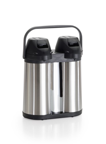 Pump-Isolierkanne DUO. Edelstahl. doppelwandig, mit Tragegriff. Höhe ohne Deckel 28, 5