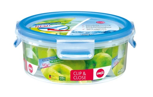 Emsa CLIP & CLOSE Frischhaltedose 0,85L rund, Ø: 16,7, Höhe: 7 cm Material: Kunststoff, mit Soft-Touch-Clips