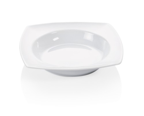 Teller. Porzellan. tiefe, viereckige Ausführung. Maße: 21 x 21 cm.