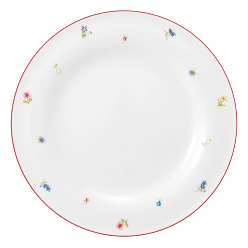 Seltmann Teller flach 28 cm, rund, Form: Community, Dekor: 57388 Streublume rote Linie, hohe Kantenschlagfestigkeit, Made in Germany