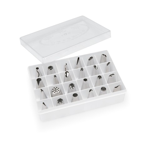 Spritztüllen Set. 24 verschiedene Tüllen, kleine Ausführung. in Sortimentsbox.