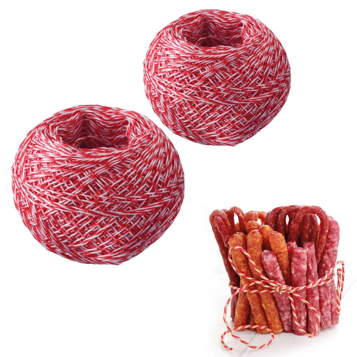 2 x Grill-/Bratenschnur rot-weiß, 60 m