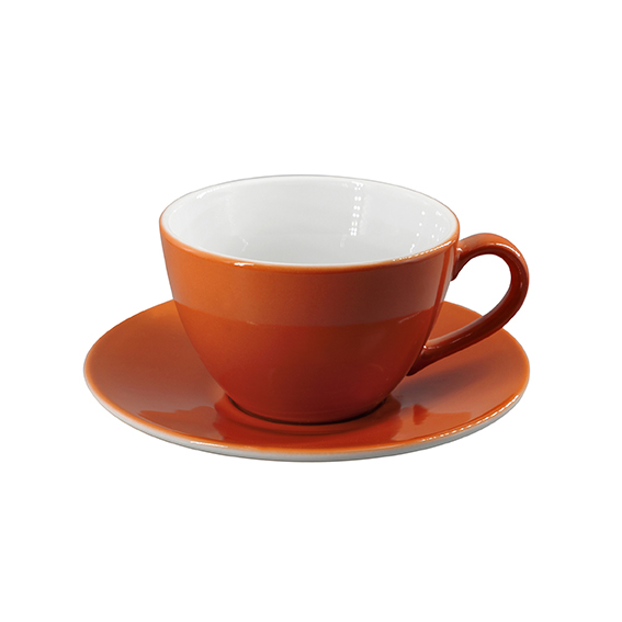 Obertasse 0,45 l - Form: Table Selection - Dekor, 66276 orange-braun - aus Porzellan. Hersteller:, Eschenbach. "Made in Germany".