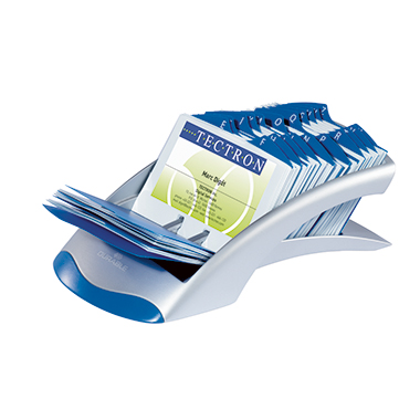 DURABLE Visitenkartenständer VISIFIX® DESK VEGAS 104 x 72 mm (B x H) gefüllt 200 Karten Kunststoff silber metallic 100 Hüllen