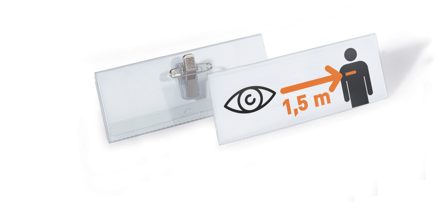 Durable Namensschilder-Set mit Kombiklemme Maße: 46mm x 105mm , transparent