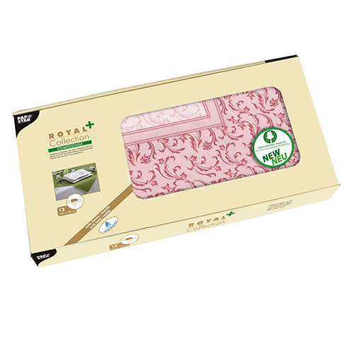 12 Mitteldecken, stoffähnlich, PV-Tissue "ROYAL Collection Plus" 100 cm x 100 cm bordeaux "Damascato" von PAPSTAR