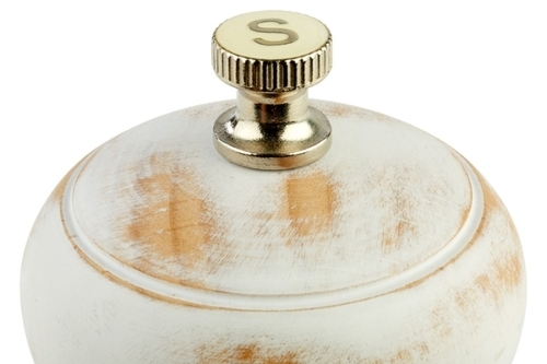 Salzmühle Ø 5,5 cm, H: 15 cm deutsches Buchenholz Farbe: weiß / vintage Mahlwerk aus Edelstahl Mahlgrad stufenlos einstellbar