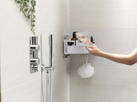 Joseph Joseph EasyStore Eck-Duschablage mit abnehmbaren Spiegel – Weiß