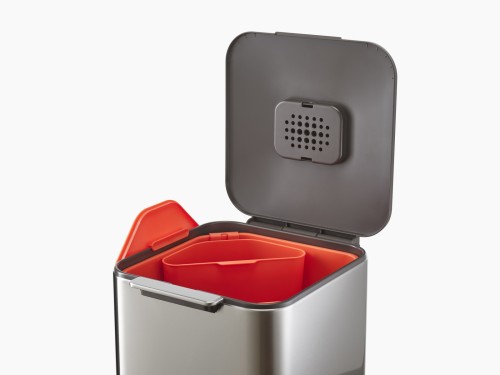 Joseph Joseph IntelligentWaste Totem Compact 40 - Abfallbehälter mit separater Recycling-Einheit, 40 Liter - Edelstahl