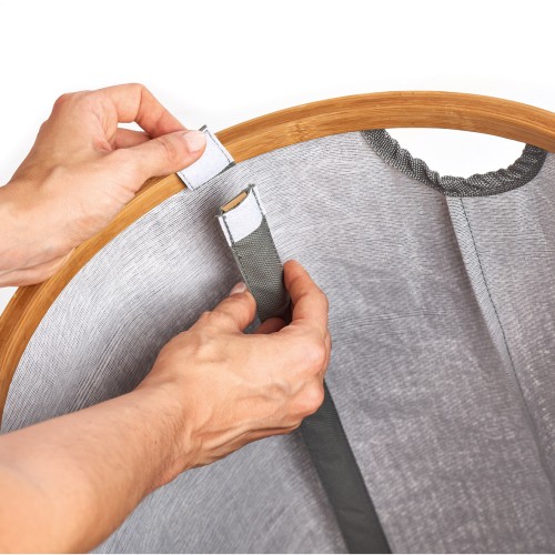 Wäschesammler, Kunstleinen/Bambus, grau. Ø: 360 mm. Höhe: 500 mm.