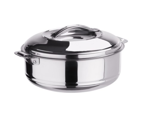 Thermospeisetransportbehälter. Chromnickelstahl. Deckel mit Bajonettverschluss und Lappengriffen. 2,5 Liter