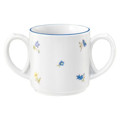 Seltmann Becher mit 2 Henkel 0,28 l, rund, Form: Community, Dekor: 57390 Streublume blaue Linie, hohe Kantenschlagfestigkeit, Made in Germany