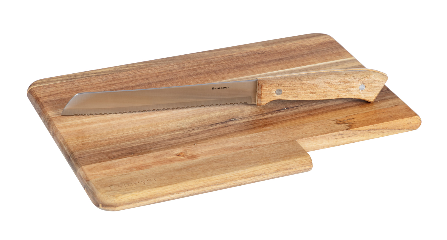 Schneidbrett JACK inkl. Brotmesser. Brett und Messergriff aus Akazienholz, Messerklinge aus hochwertigem Klingenstahl.