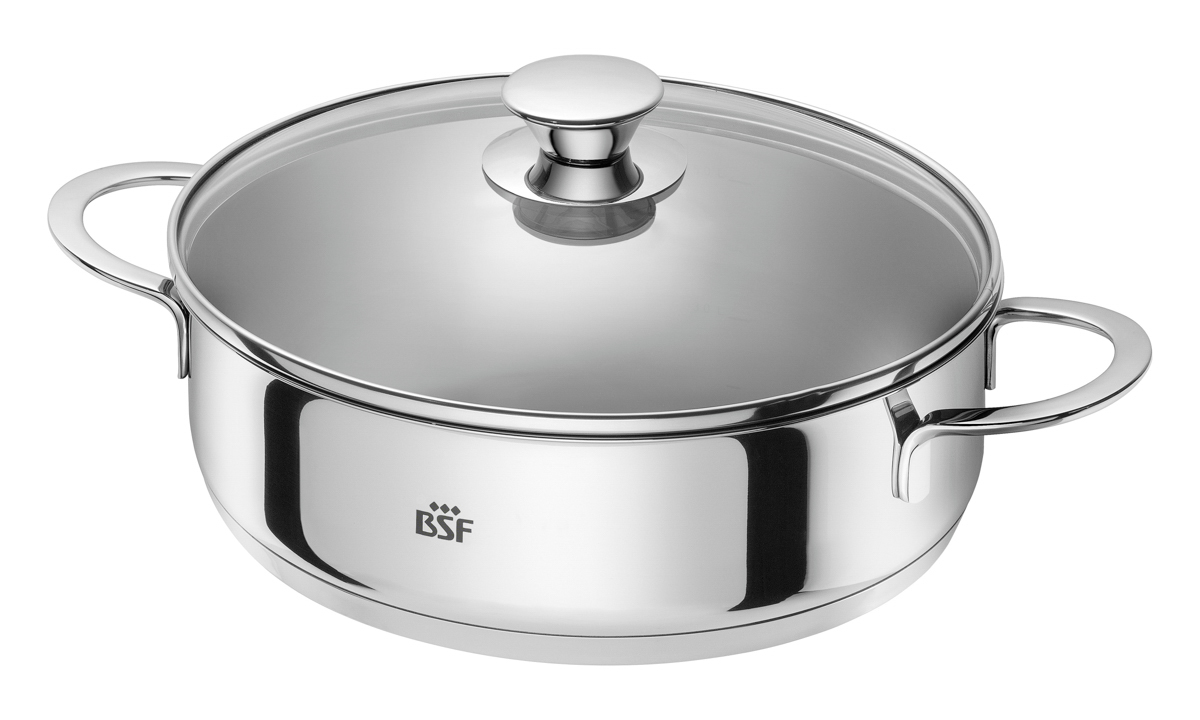 Bratpfanne, 28 cm, 18/10 Edelstahl, rund, Serie: Bordeaux. Marke: BSF