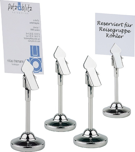 Tischkartenhalter, 4er Set Ø 4 cm, H: 10 cm Edelstahl, hochglanzpoliert inkl. 20 weißen Beschriftungskarten je 9 x 5,5 cm