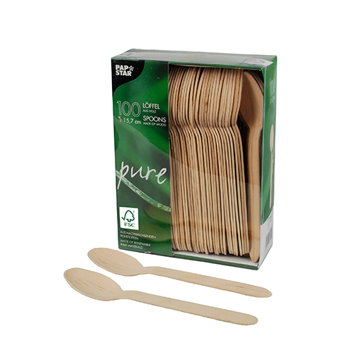 100 Löffel, Holz "pure" 15,7 cm von PAPSTAR
