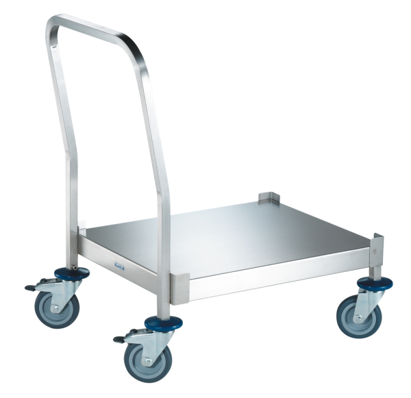 BLANCO Korb-Transportwagen aus rostfreiem Edelstahl mit stahlverzinkten Rollen, 4 Lenkrollen Ø 125 mm, davon 2 mit Feststeller,