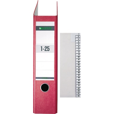 Leitz Zahlenregister DIN A4, Überbreite 100g/m² 1-25 Tauenpapier grau, Maße: 24 x 21 cm (B x H), Verwendung für