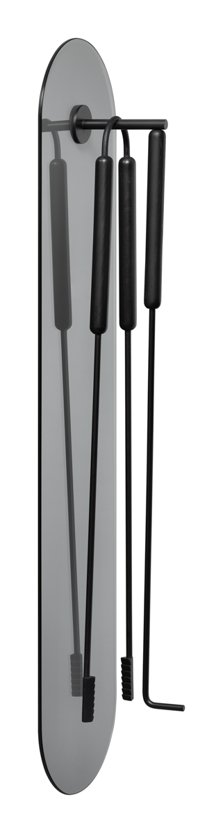 Kaminbesteck 3-tlg. Wandmontiert -ASHI- Black. Material: Stahl pulverbeschichtet, Kokosfasern, Magneten, Sicherheitsglas . Von Blomus.