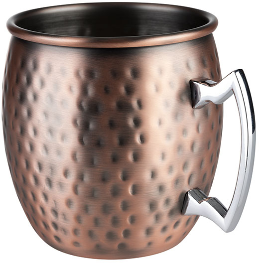 2er Set Becher -MOSCOW MULE- Ø 9 cm, H: 10 cm Edelstahl, Antik-Kupfer-Look gehämmerte Oberfläche Volumen: 0,5 Liter nicht
