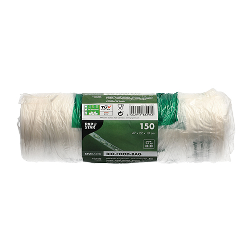 150 Hemdchen-Tragetaschen, Bio-Folie 47 cm x 22 cm x 13 cm transparent Knotenbeutel auf Rolle von PAPSTAR