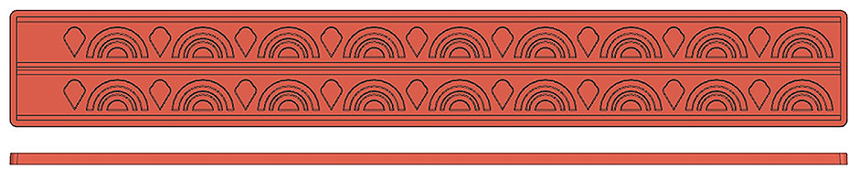Backreliefmatten aus rotem Silikon, klassische Friese für den Tortenrand und für das Blech Länge: 60 cm, Breite: 8 cm, Rundbogen