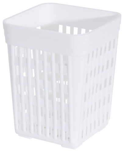 Besteckbecher, eckig perforiert, aus weißem Polyethylen, ideal für versilberte Bestecke und empfindliche Edelstahl 18/0-Klingen