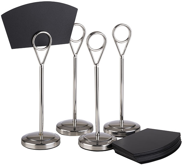 Kartenhalter, 4er Set Ø 5 cm, H: 15,5 cm Edelstahl, hochglanzpoliert inklusive 20 schwarzen Beschriftungskarten aus