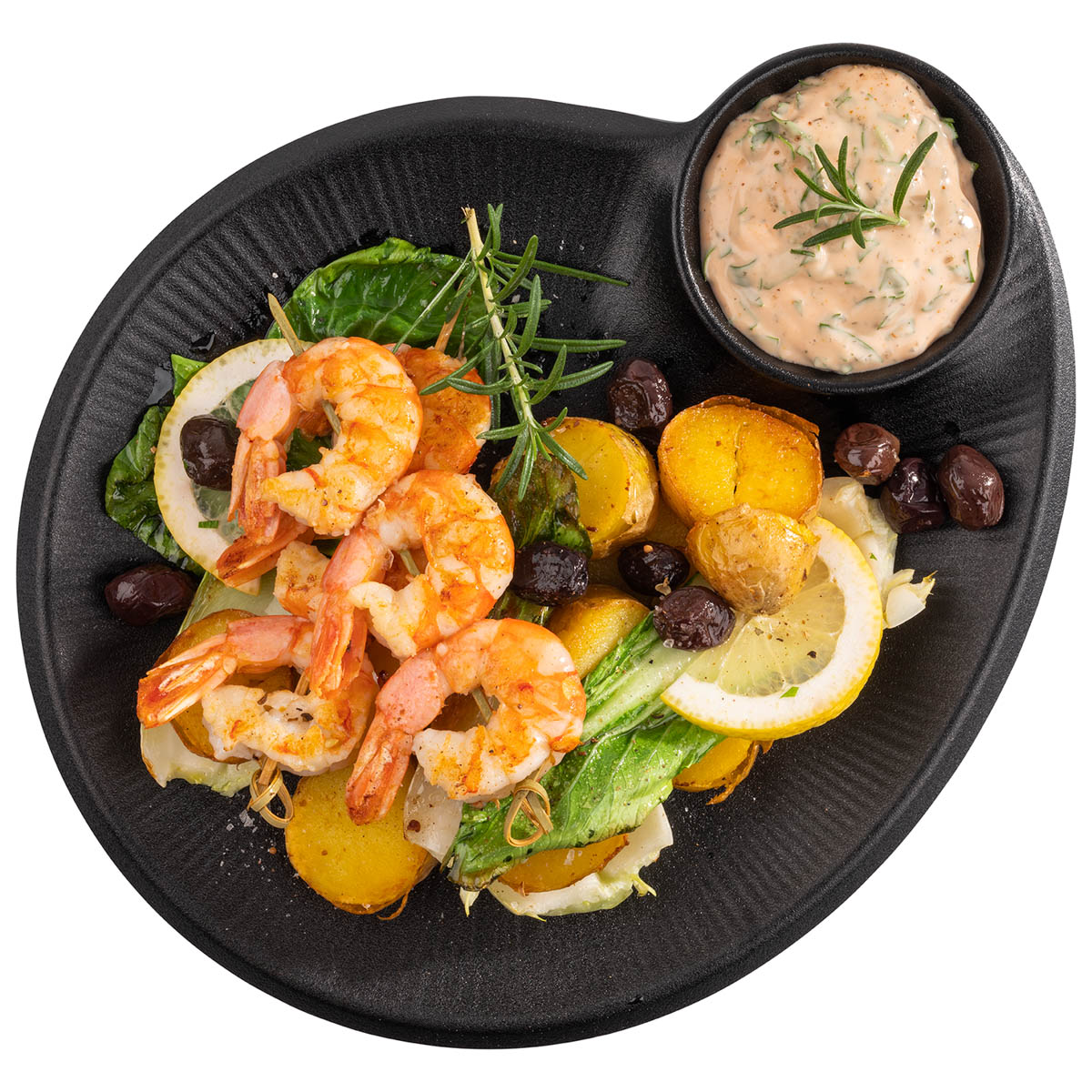 Teller -NERO-, 30 x 25 cm, H: 2,5 cm, Melamin, schwarz, mit integriertem, Dipschälchen /, Vertiefung Ø 9 cm, 0,06 Liter