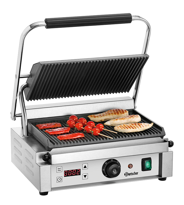 Bartscher Kontaktgrill "Panini" 1RDIG |Programmierung: Zeit (6 einstellbare Programme) |Maße: 41 x 40 x 20,0 cm. Gewicht: 18 kg