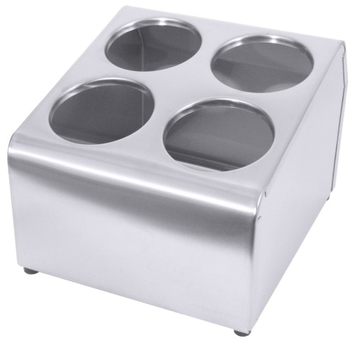 Besteckbehälter für 4 Besteckköcher zweireihig mit Loch-Ø 10 cm, aus Edelstahl 18/0, seidenmatt poliert, für vier Besteckköcher,