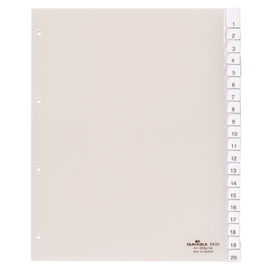DURABLE Zahlenregister DIN A4, Überbreite 0-20, A-Z Hartfolie transparent