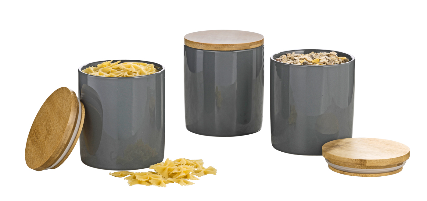 3-teiliges Vorratsdosen-Set GRENOBLE, Höhe 12,8 cm aus Porzellan, Farbe: Anthrazit.