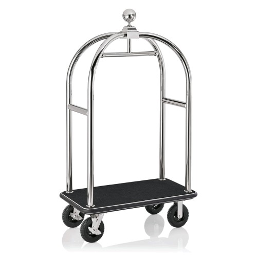 Gepäckwagen, Silberfarben, 2 schwenkbare Rollen à Ø 20 cm mit Feststeller und 2 Bockrollen, Rohrrahmen Ø 5 cm, integrierte Garderobenstange,