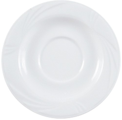 Arcadia Untertasse, 14,5cm, aus weißem Porzellan, von caterado. Made in Europe.