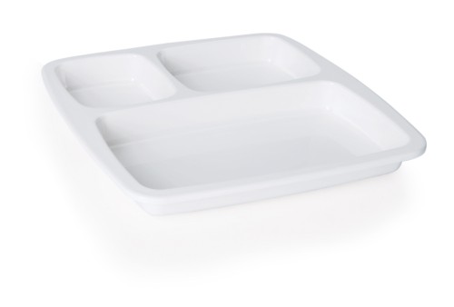 Abteilschale. 3-fach Unterteilung. Melamin. Maße: 25,0 x 24 x 3 LxBxH,