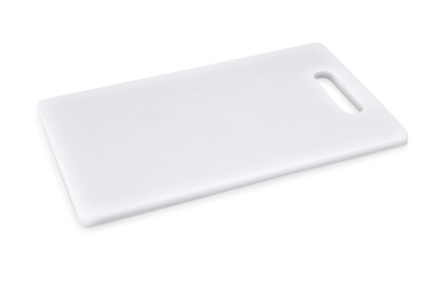 Schneidbrett. Polyethylen. mit Griffloch, ohne Füßchen. Maße: 34 x 23 x 1 LxBxH.