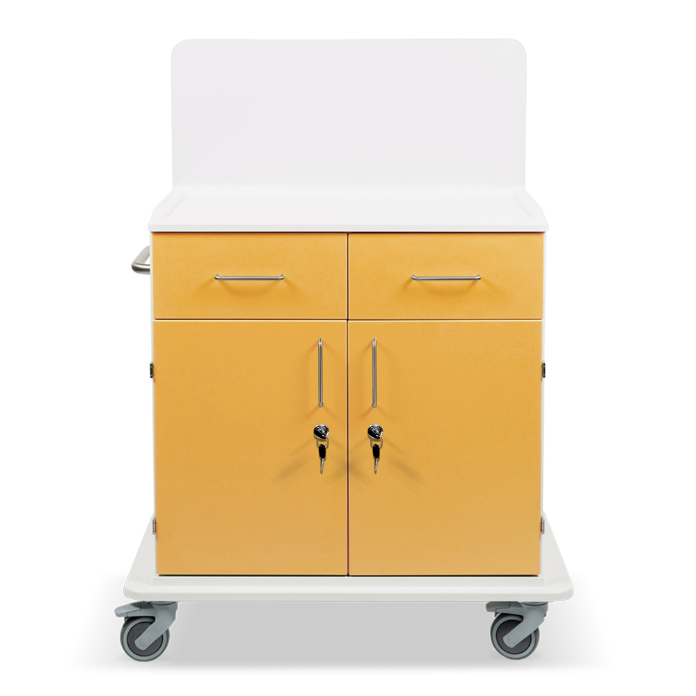 ETHERNASOLID® MULTICART Multifunktionswagen T21 mit Rückwand, 2 Drehtüren, 2 Schubladen und Schiebegriff, gelb