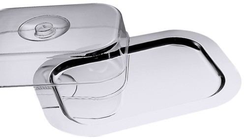 Rechteckiges Tablett aus Edelstahl 18/0, hochglänzend, Haube aus Luran, temperaturresistent zwischen -40C und +95C,