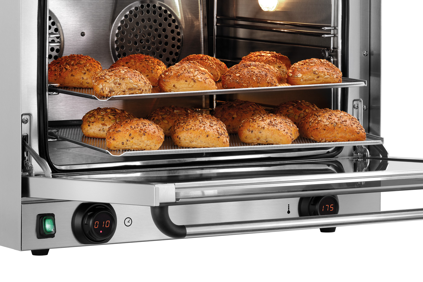 Bartscher Heißluftofen AT211-MDI |Lüftergeschwindigkeit: 1 Stufe | Maße: 70 x 62,5x 54,0 cm. Gewicht: 42,2 kg