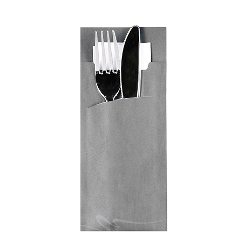 520 Bestecktaschen 20 cm x 8,5 cm grau inkl. weißer Serviette 33 x 33 cm 2-lag. von PAPSTAR